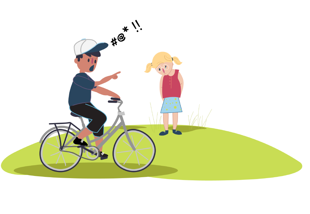 Boy riding bike past girl and swearing at her Boy riding bike past girl and swearing at her