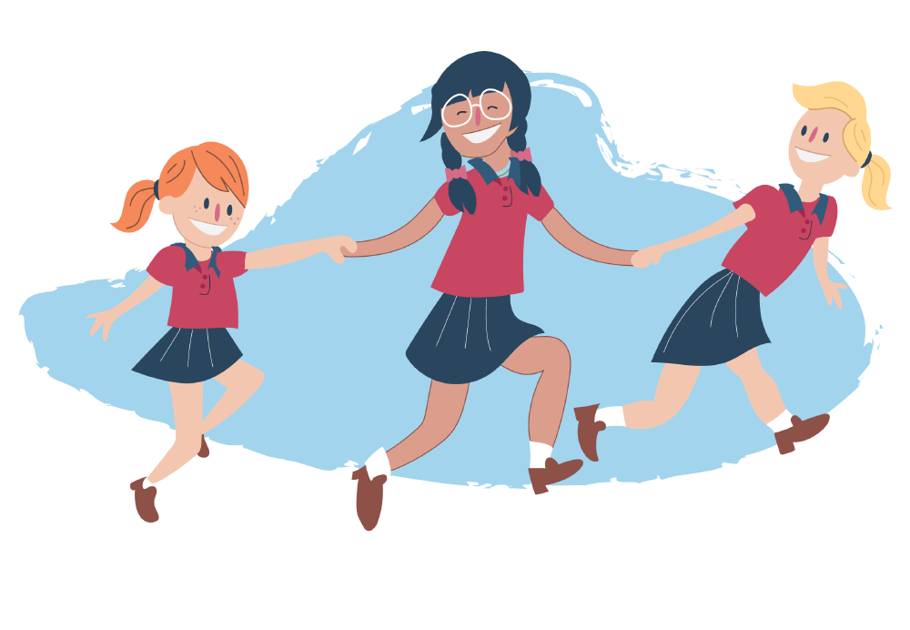 Girls skipping and holding hands Girls skipping and holding hands