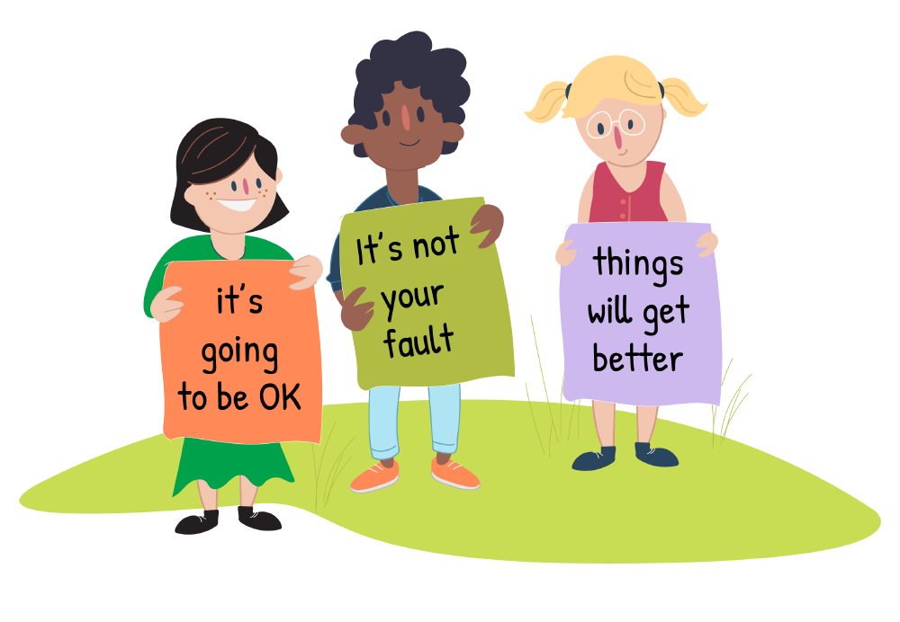 Friends holding signs with supportive messages about being bullied Friends holding signs with supportive messages about being bullied
