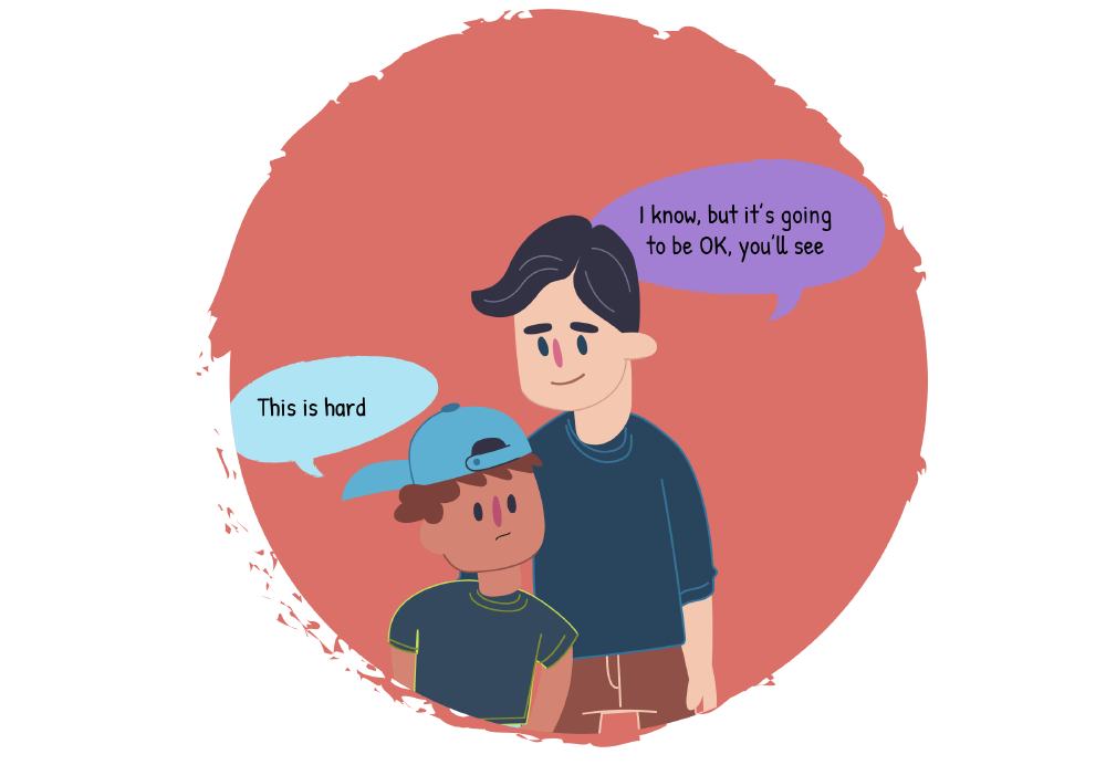 Boy telling dad being in a step family is hard Boy telling dad being in a step family is hard