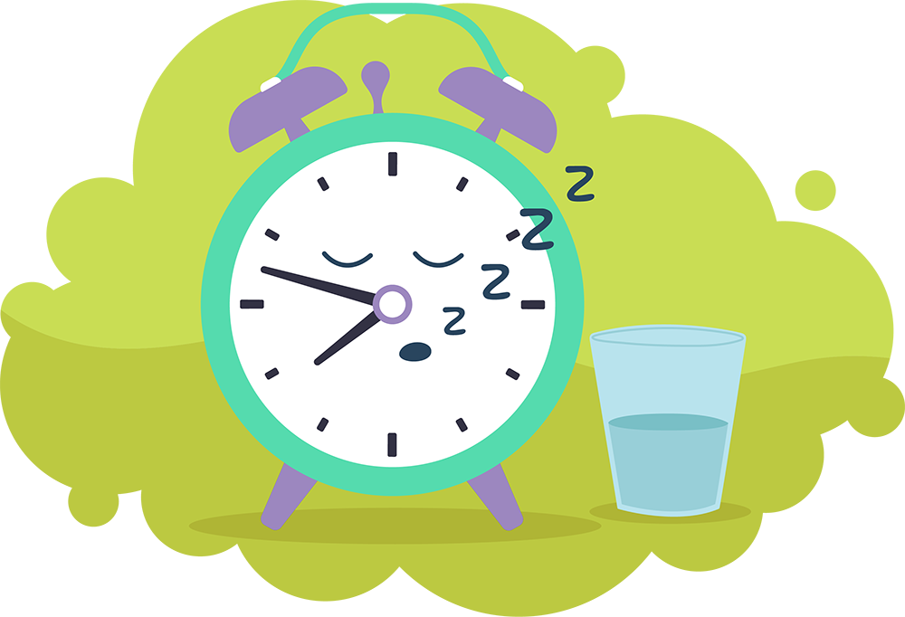 Alarm clock sleeping next to glass of water Alarm clock sleeping next to glass of water