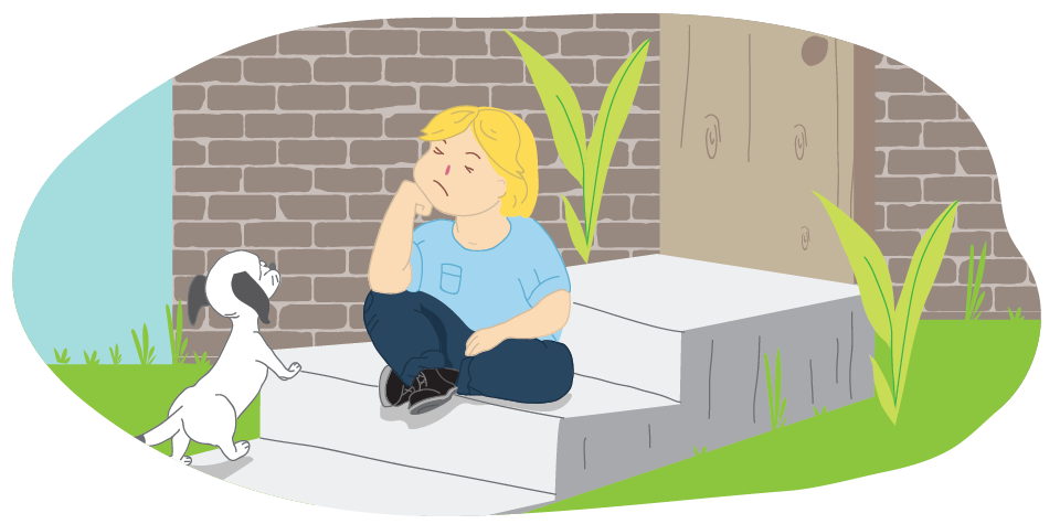 Girl sitting alone on steps with dog Girl sitting alone on steps with dog