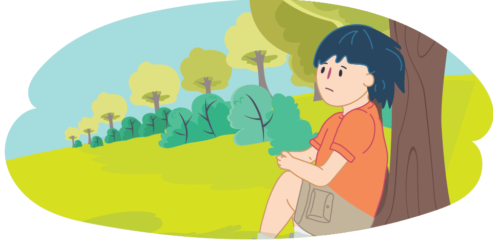 Kid leaning against tree looking sad Kid leaning against tree looking sad