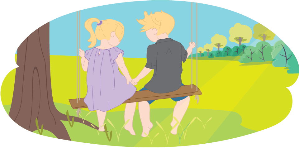 Two kids on a swing together Two kids on a swing together