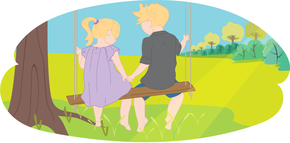 Girl and boy sit on swing Girl and boy sit on swing